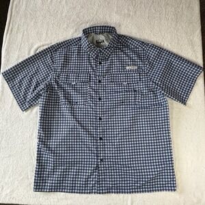Habit Mens XL Fishing Shirt Short Sleeve Plaid Blue Button Up Solar Factor 40